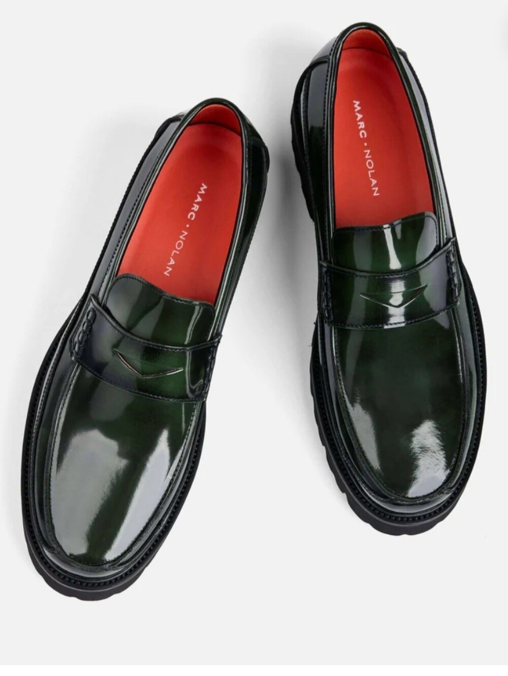 Mark Nolan Adler Dark Green Patent Leather Penny Loafers